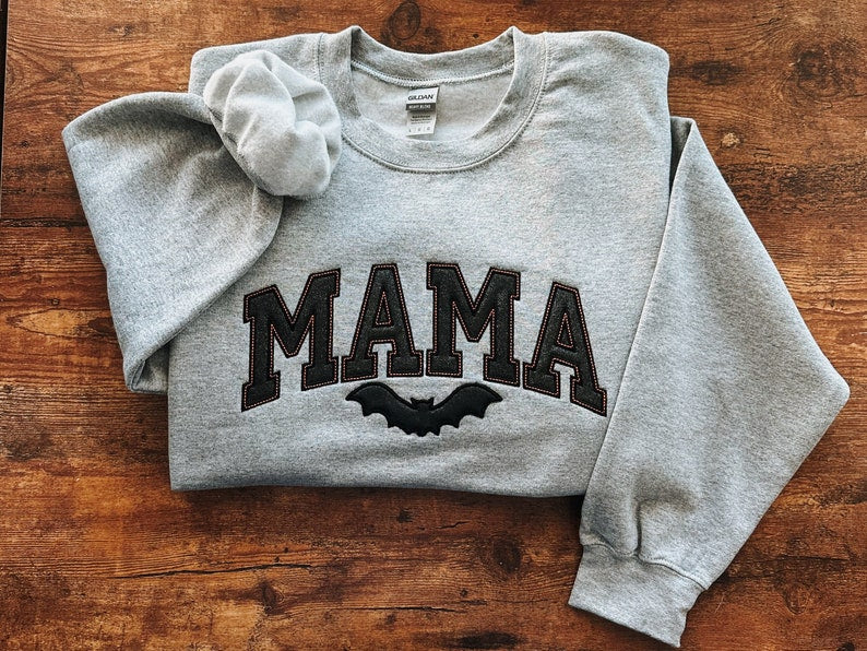 Embroidered Mama Glitter Sweatshirt For Halloween