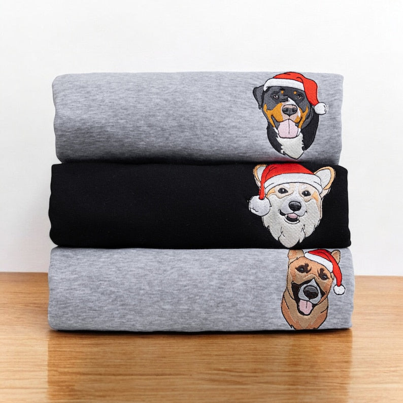 Custom Christmas Dog Sweatshirt Embroidered Dog Sweatshirt Christmas Dog Sweatshirt Pet Lover