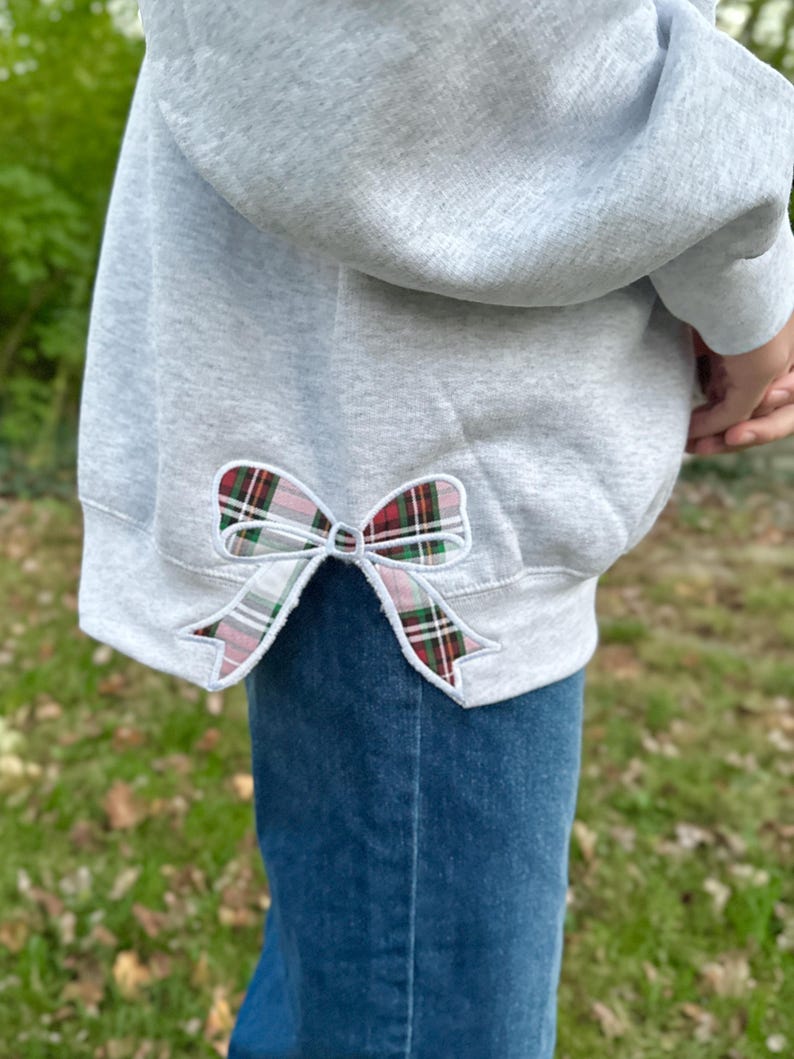 Embroidery Plaid Holiday Side Bow Sweatshirt