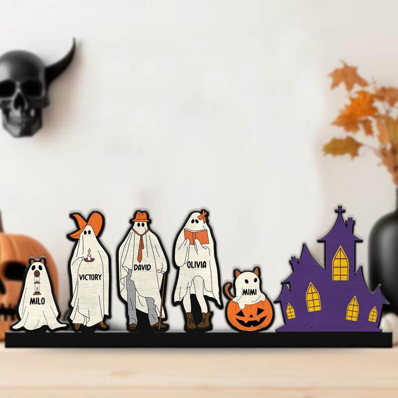 Personalized Wooden Halloween Table Decor Standing Ghost Name