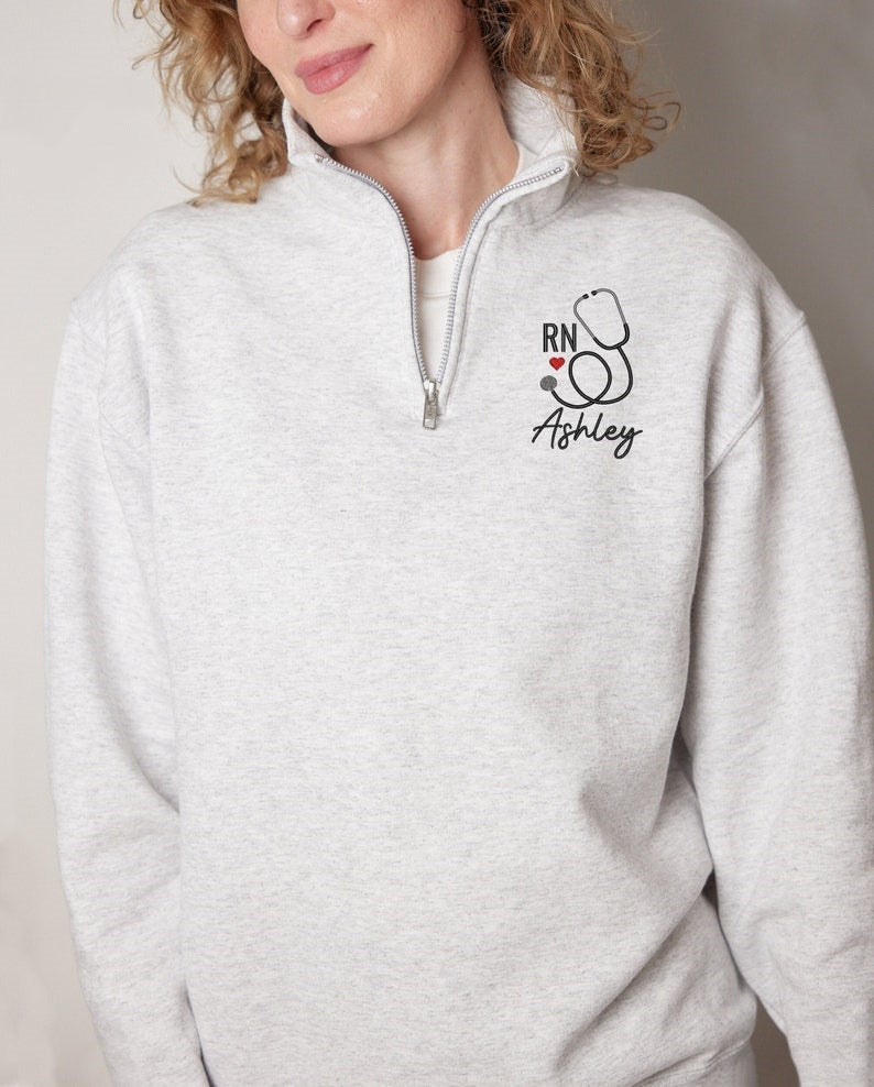 Personalized RN Quarter Zip Embroidered Nurse Sweatshirt