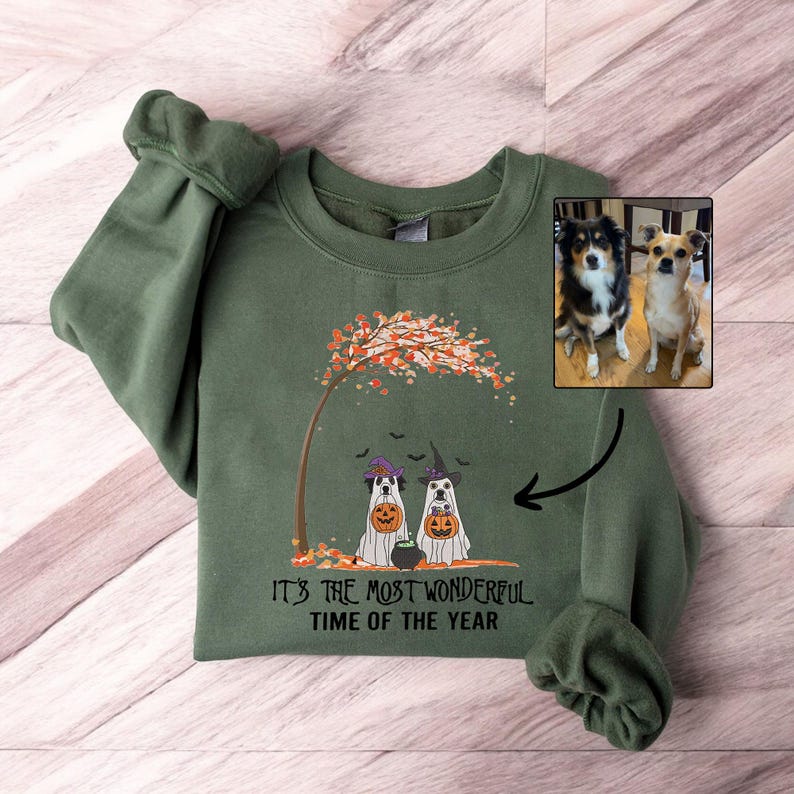 Custom Embroidered Halloween Ghost Dog Sweatshirt