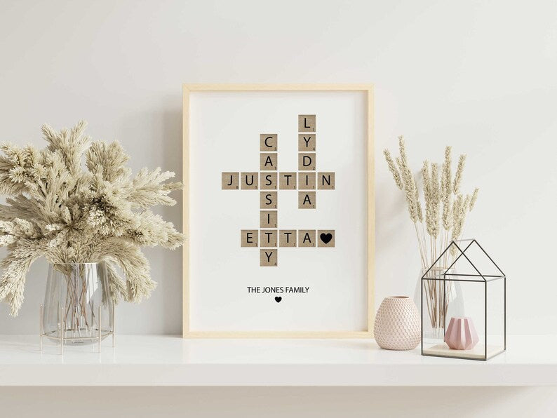 Personalized Family Name Sign, Crossword Scrabble Print