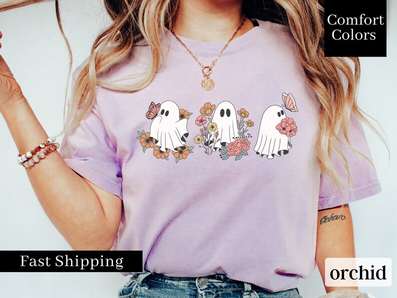 Comfort Colors Retro Ghost Shirt, Vintage Floral Ghost Halloween Shirt