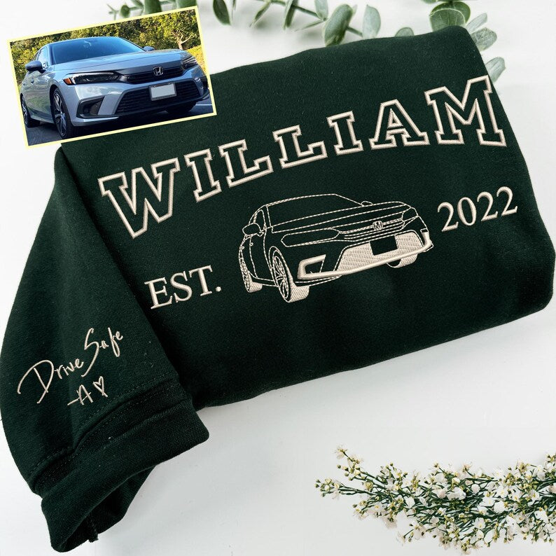 Personalized Car Photo Embroidered Sweatshirt For Men