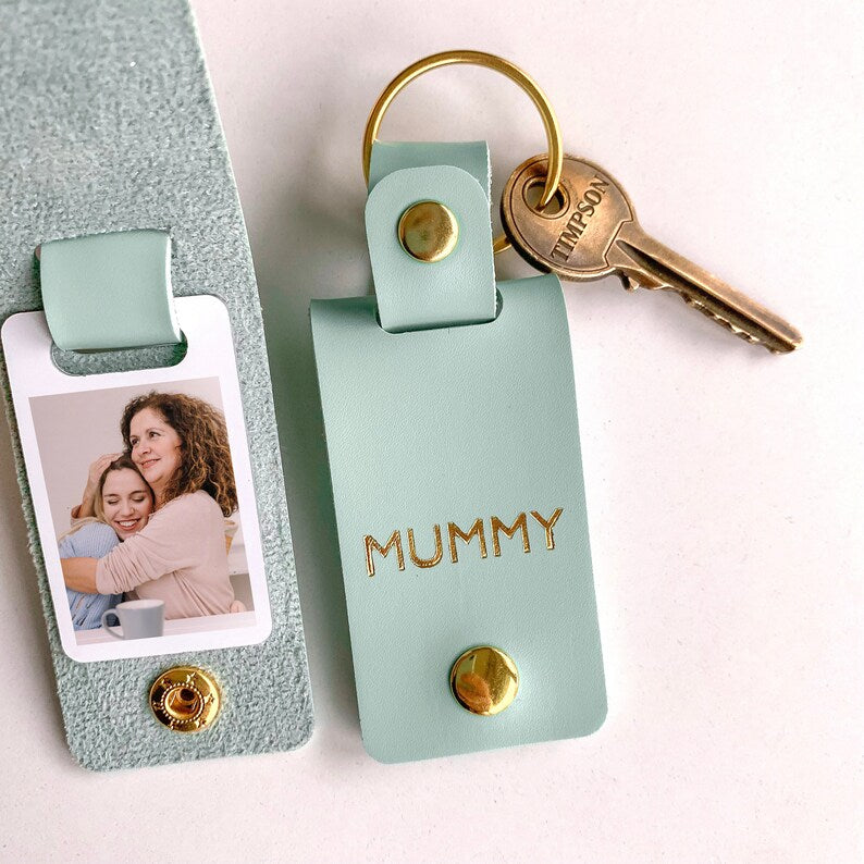 Custom Mummy Photo Keyring,Vegan Leather Photo Keychain