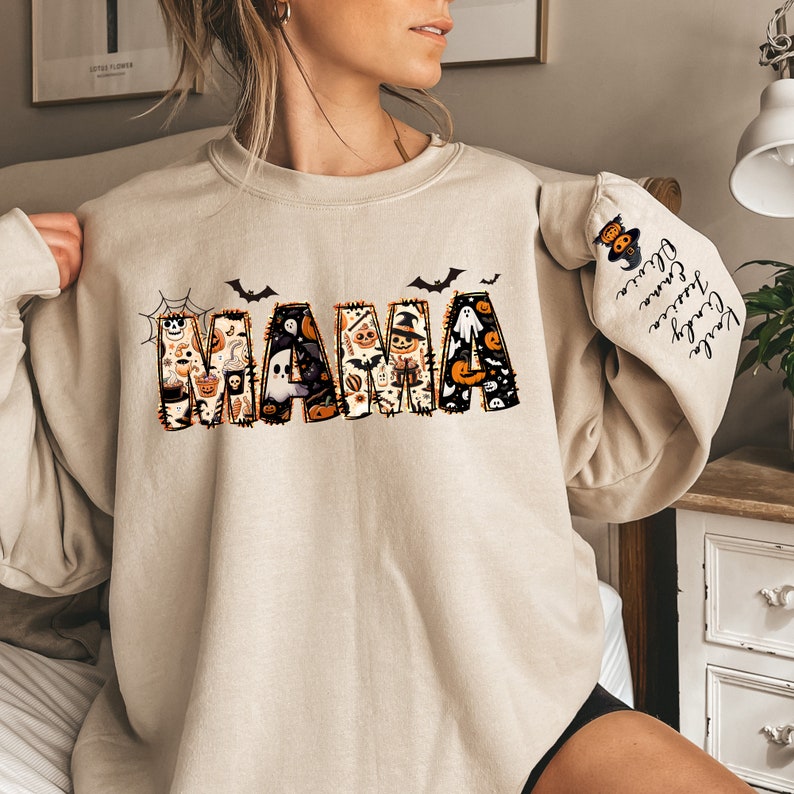 Personalized Halloween Mama Sweatshirt,Spooky Mama Shirt,Gift for Mom