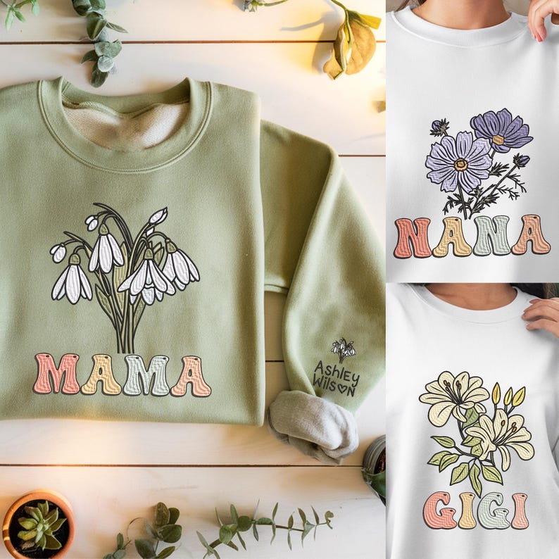 Custom Birth Month Flower Sweatshirt, Gift for Mom, Grandma