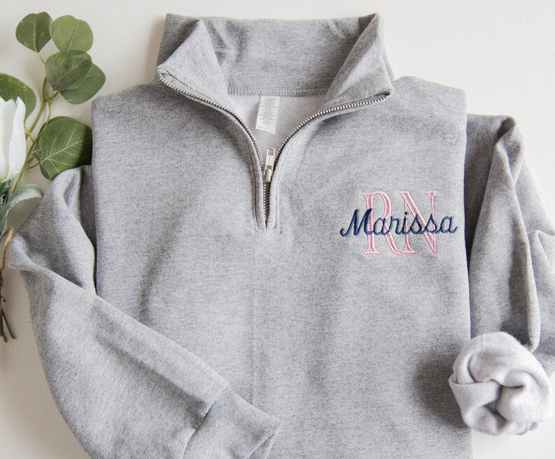 Personalized Quarter Zip Embroidered Nurse Sweatshirt-Gifts for Nurse