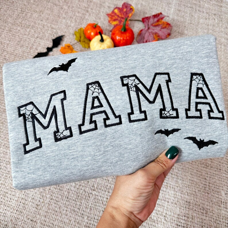 Custom Mama Embroidered Halloween Sweatshirt