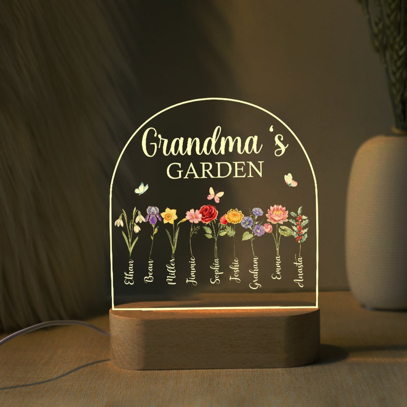 Custom Grandmas Garden 3D Led Light Wooden Base,Gift For Mom