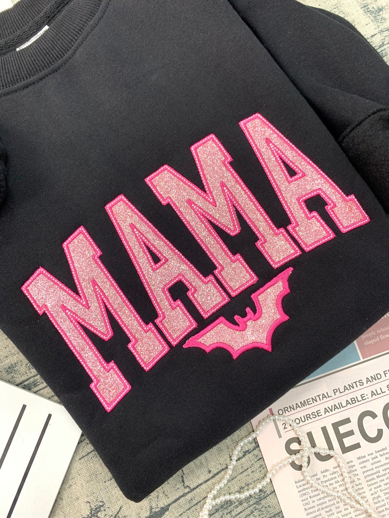 Custom Glitter Applique Embroidered Mama Sweatshirt For Halloween