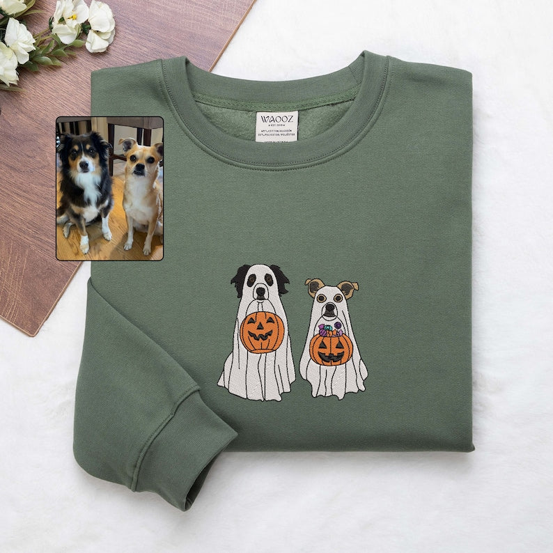 Custom Dog Embroidered Sweatshirt Halloween Ghost Dog Hoodie 👻