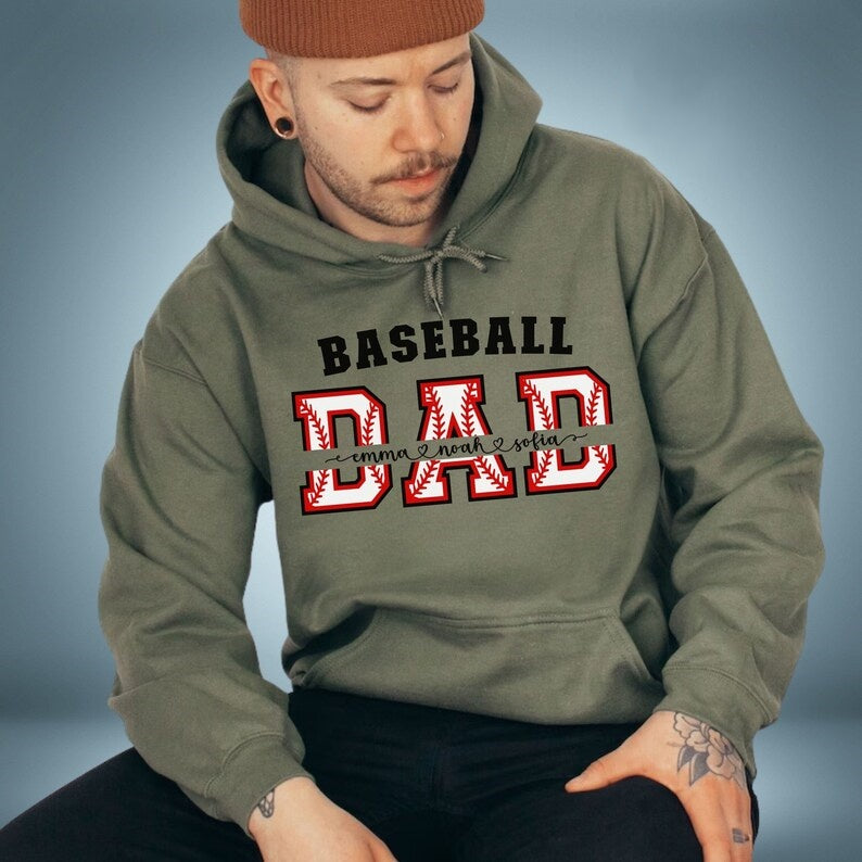 Customized Baseball Dad Sweatshirt Father's Day Gift Coach Baseball Season Shirt Kids Names Tees