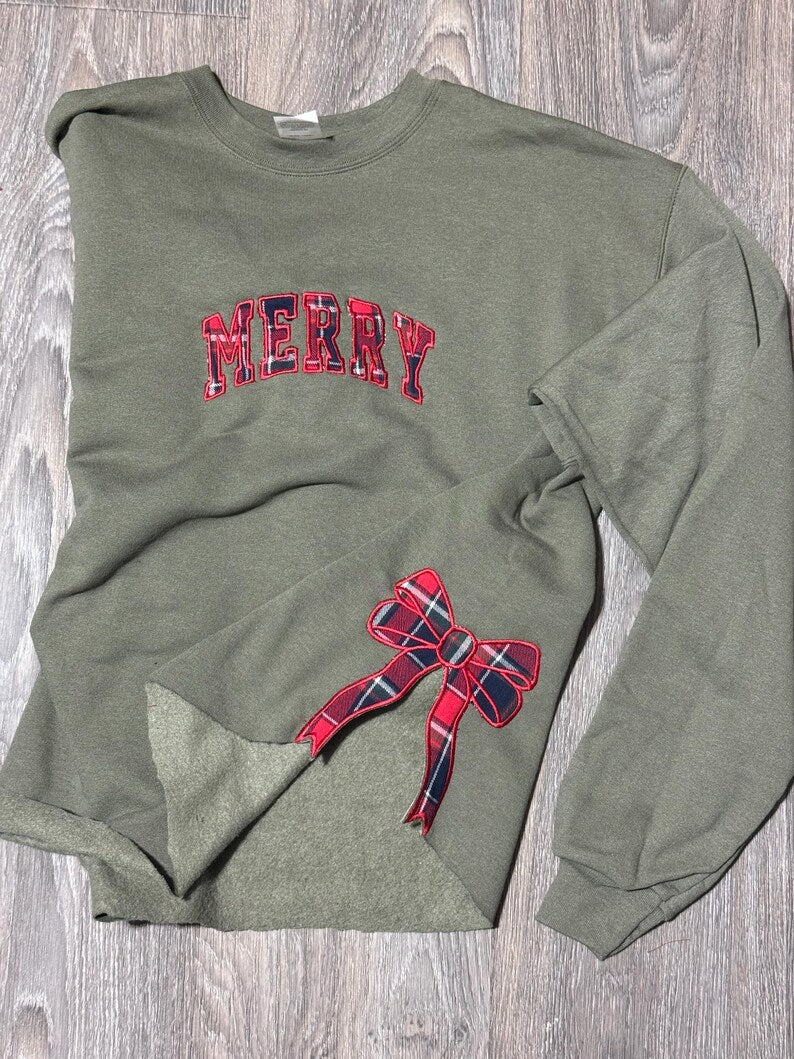 Personalized Embroidery Merry Side Bow Cut-Out Sweatshirt