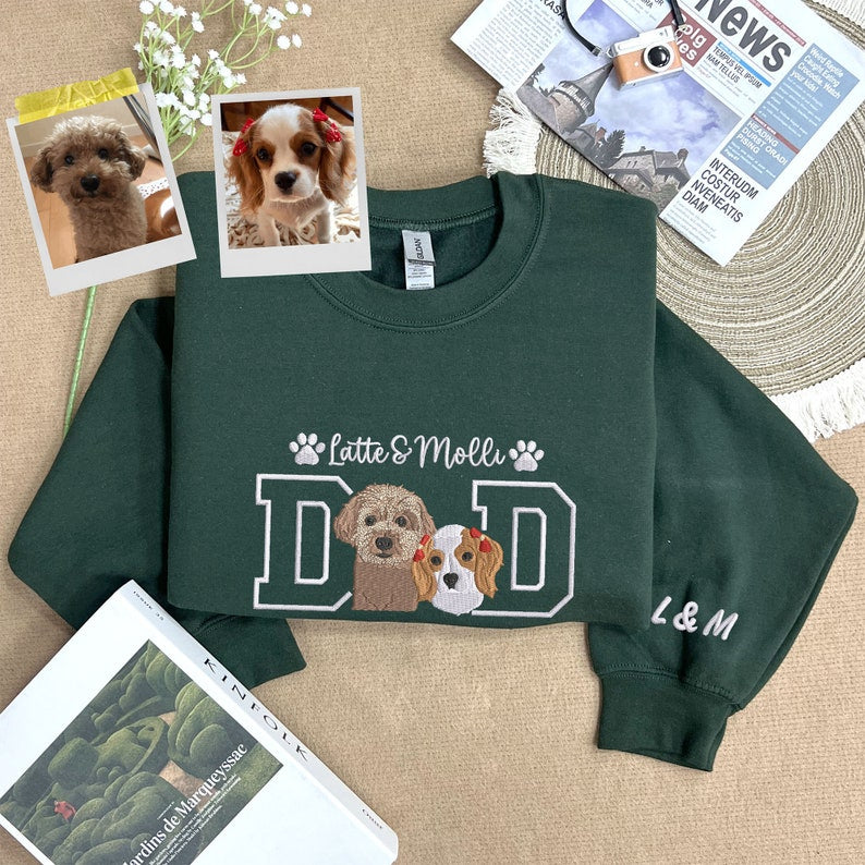 Custom Christmas Gift With Pet Portrait Embroidered Sweatshirt