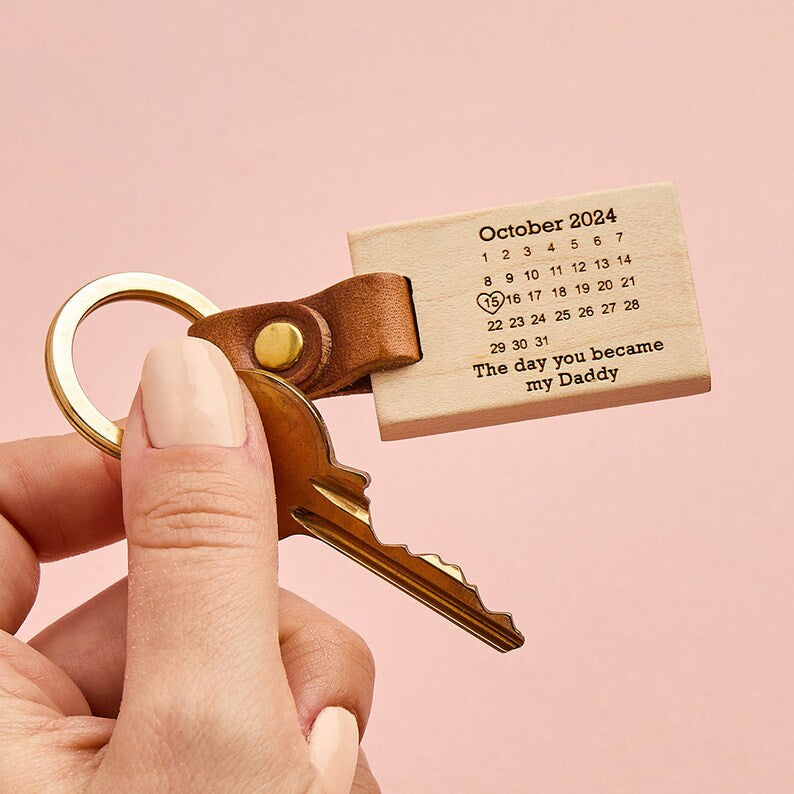 Personalised The Day You Became My Calendar Wood Keyring