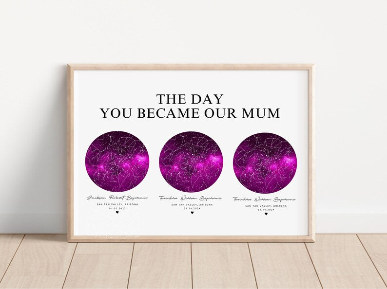 Personalised Star Map Print Gift For Mum, On The Day You Became My Mum