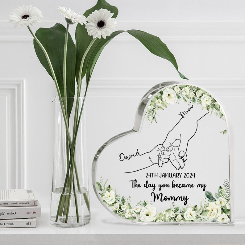 Personalized The Day You Became My Mommy Heart Acrylic Plaque