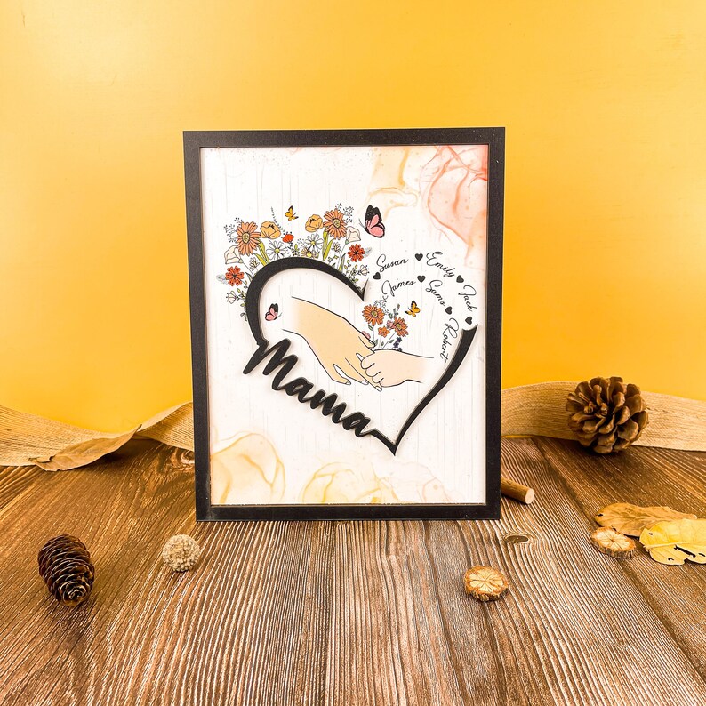 Customized Mother And Child Holding Hands Heart Shaped Wooden Sign