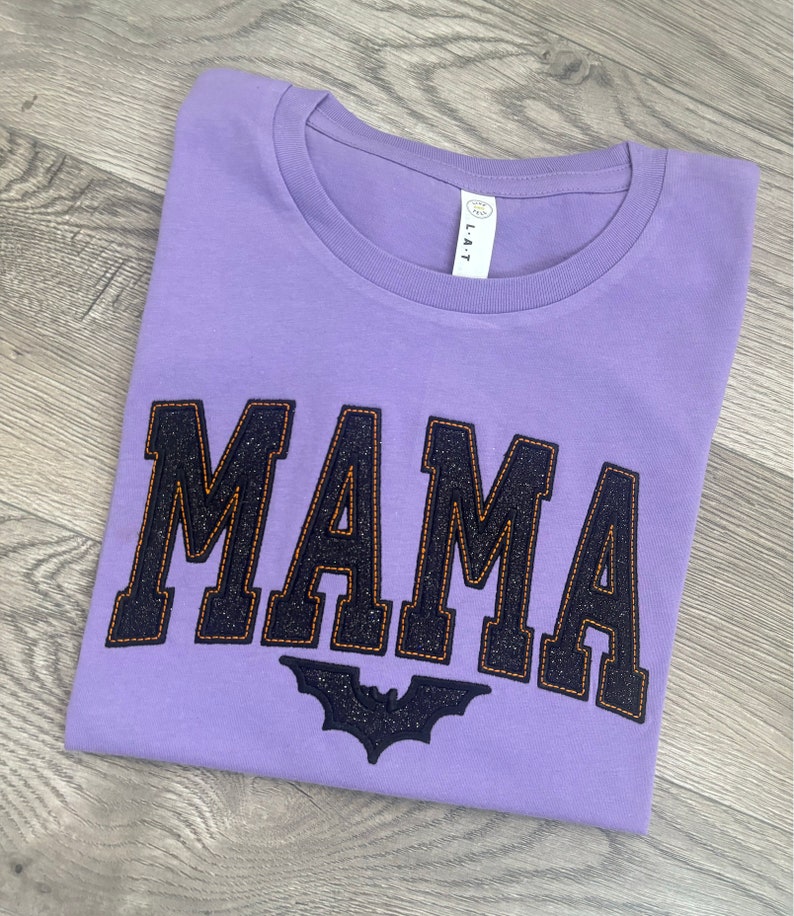 Halloween Glitter Bat Mama Embroidered Crewneck