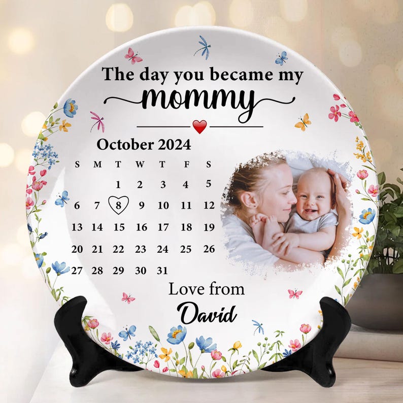 Custom The Day You Became My Mommy Plastic Plate 1st Baby Gift For Mother