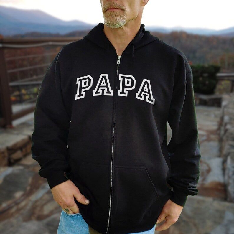 Varsity Papa Full Zip Up Hoodie, Grandpa Papa Collegiate Zip-up Sweatshirt