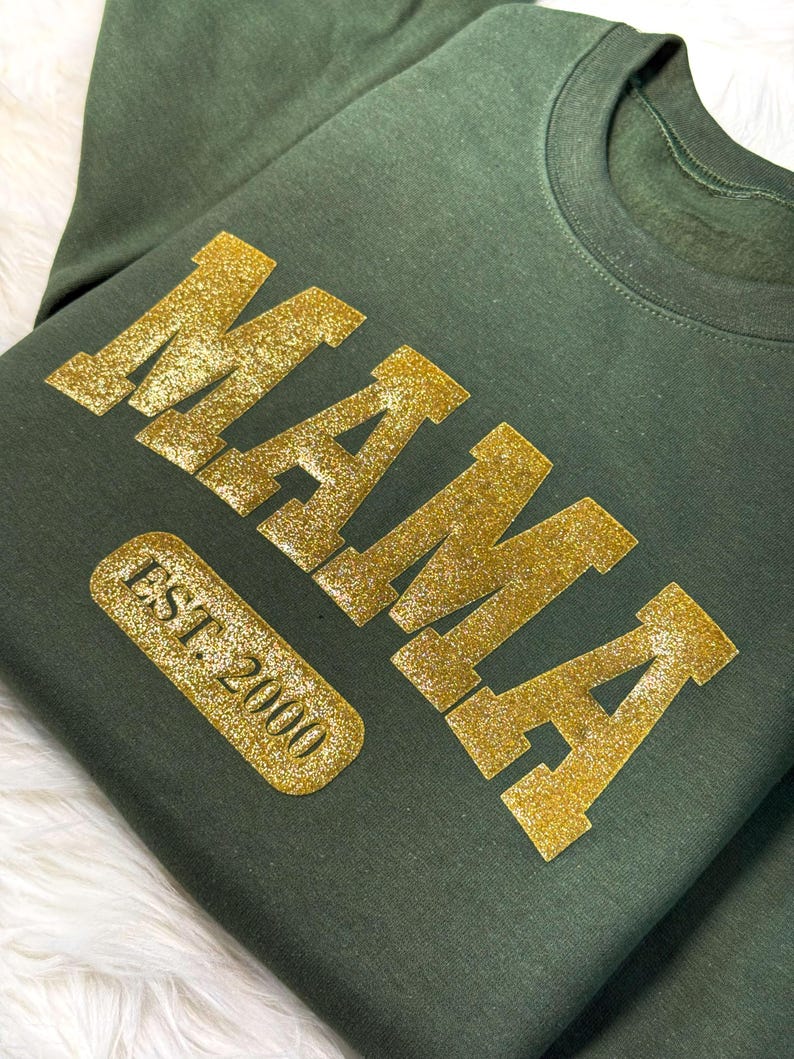 Custom Shimmering Glitter Puff Sweatshirt, Personalized Design for Mother’s Day