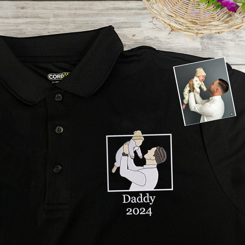 Custom Photo Embroidered Polo,Personalized Gifts for Dad with Portrait Photo,Unique Gift For Dad