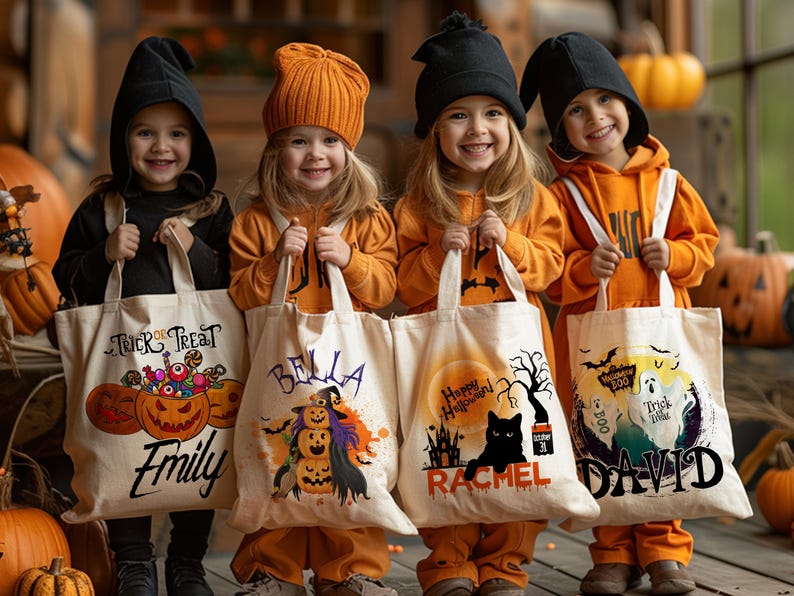 Personalized Halloween Tote Bag, Trick Or Treat Tote Bag - Halloween Bags for Kids