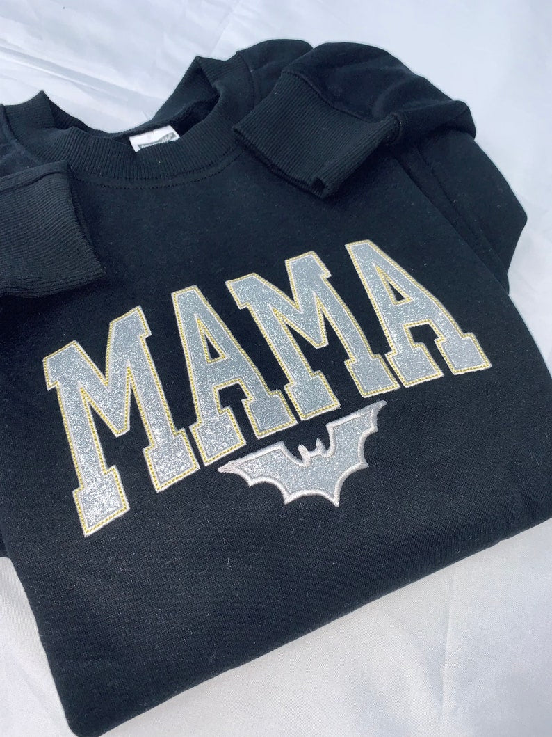 Custom Glitter Halloween Applique Embroidered Mama Sweatshirt