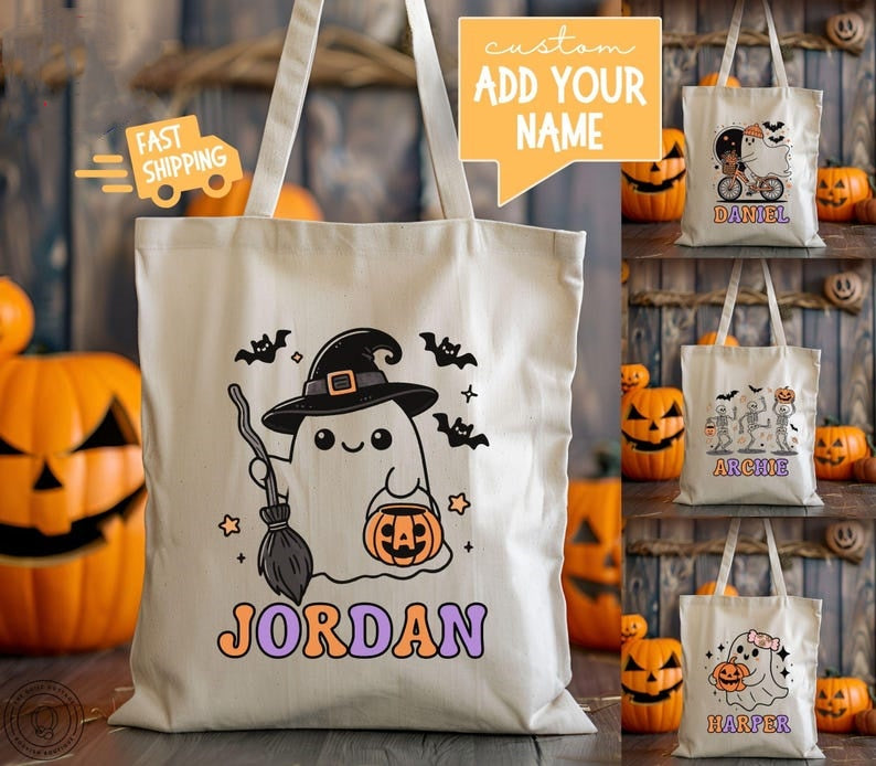 Personalized Trick or Treat Bag Halloween Bag, Halloween Tote for Kids