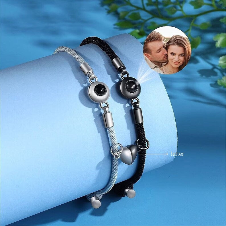 Set of 2 Photo Projection Bracelet,Magnetic Bracelets for Couples