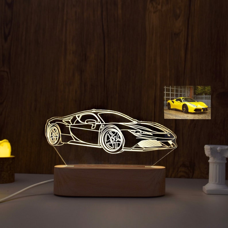 Custom 3D Car Sketch Night Light, Acrylic LED Night Light