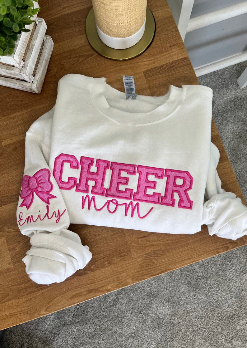 Personalized Embroidered Cheer Mom Glitter Sweatshirt