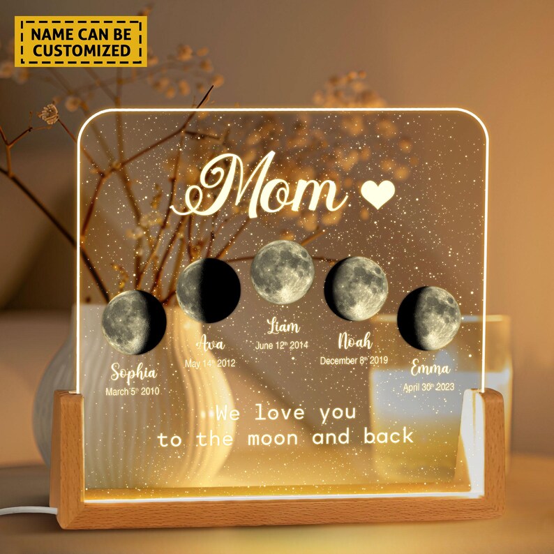 Custom Moons Phase Night Light with Kids Names