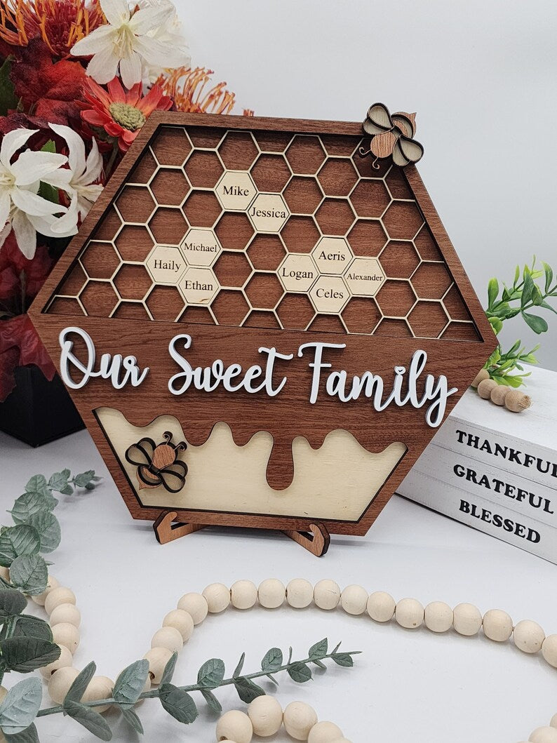 Personalized Bee Hive Family Tree Plaque Mothers Day Gift Grandparents Gift Home Decor