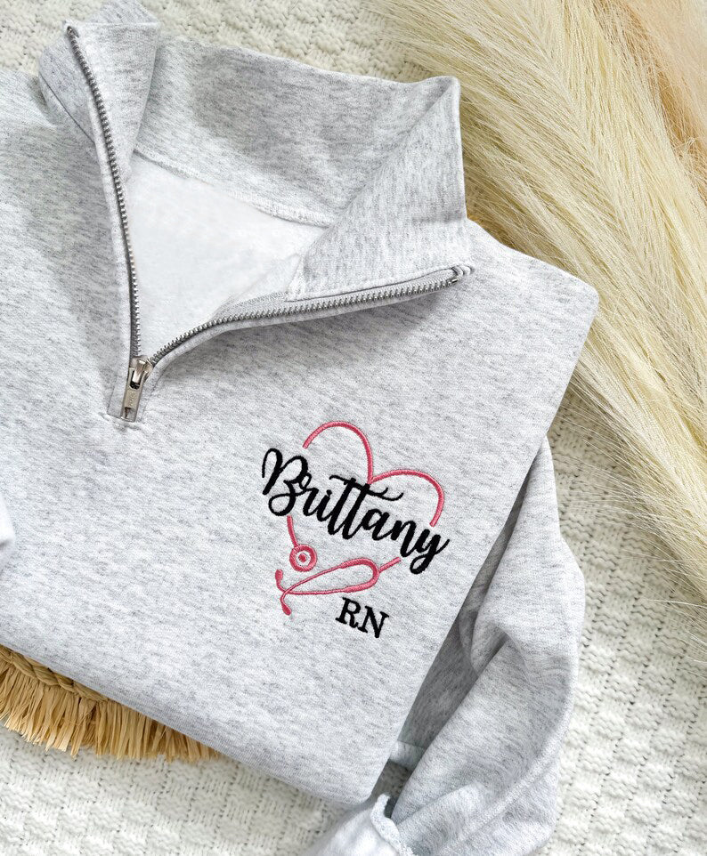 Personalized Embroidered RN Quarter Zip Nurse Sweatshirt