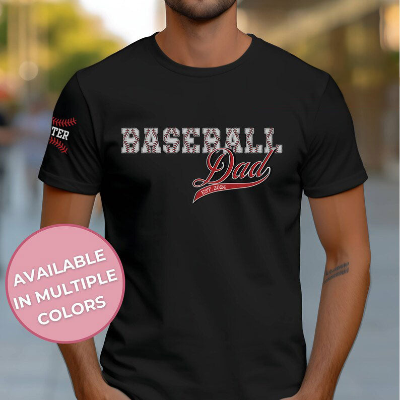 Baseball Dad T-shirt with personalized sleeve, Custom Baseball Dad shirt