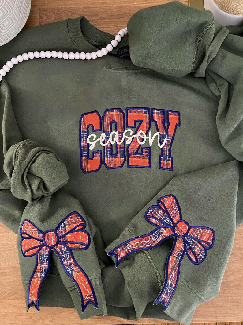 Embroidery Cozy Season Side Bow Cut-Out Sweatshirt