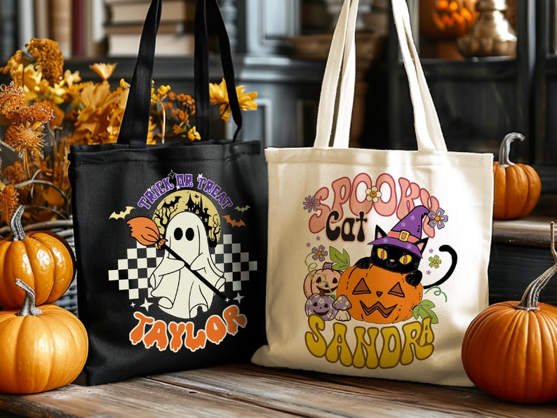 Custom Halloween Trick Or Treat Tote Bag - Candy Bags For Kids