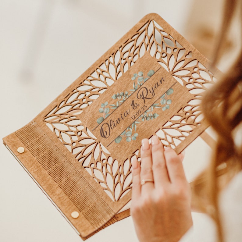 Personalized Wedding Guest Book, Wooden Anniversary Guest Book Memorial