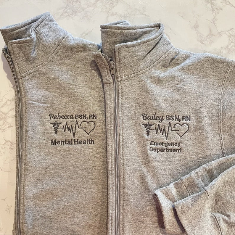 Custom Embroidered Nurse Full Zip Sweatshirt With Pockets