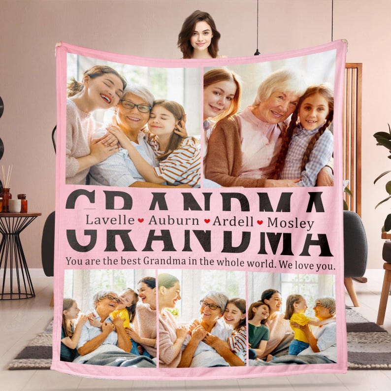 Personalized Grandma Blanket, Custom Blankets with Photos, Mothers Day Gifts