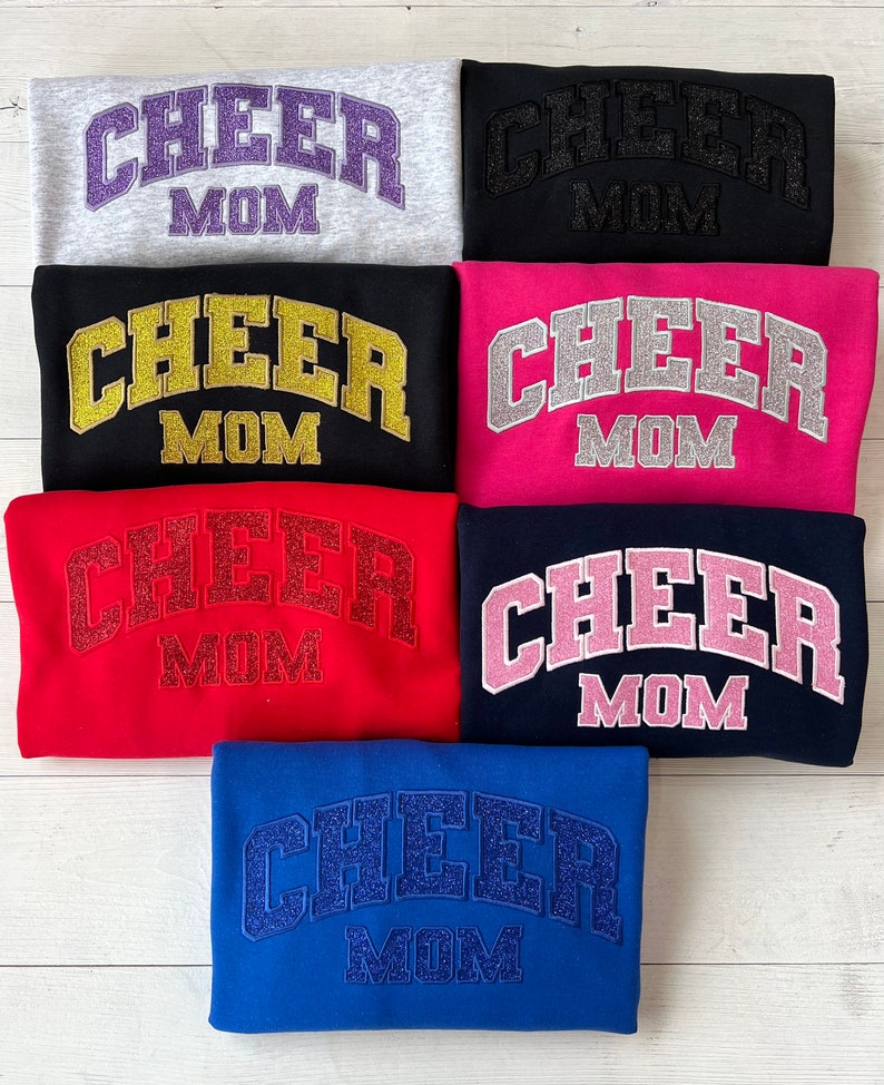 Custom Embroidered Glitter Cheer Mom Shirt