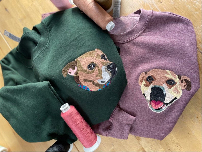 Custom Handmade Handcranked Chainstitch Embroidered Pet Portrait Sweatshirt