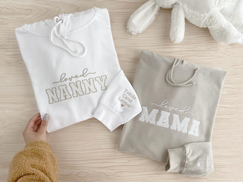 Custom Embroidered Mama Sweatshirt with Child's Name on Sleeve, Personalized Mom Shirt