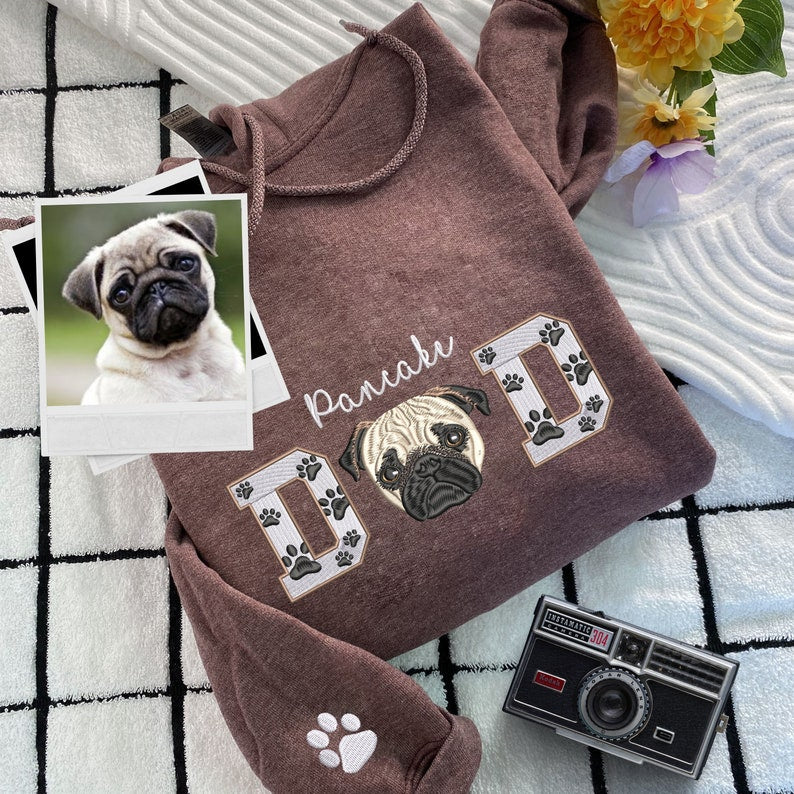 Custom Embroidered Pet Portrait Varsity Dog Dad Sweatshirt