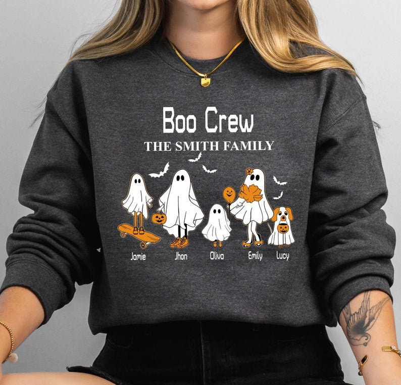 Custom Halloween Ghost Family Boo Crew Family Name Sweatshirt