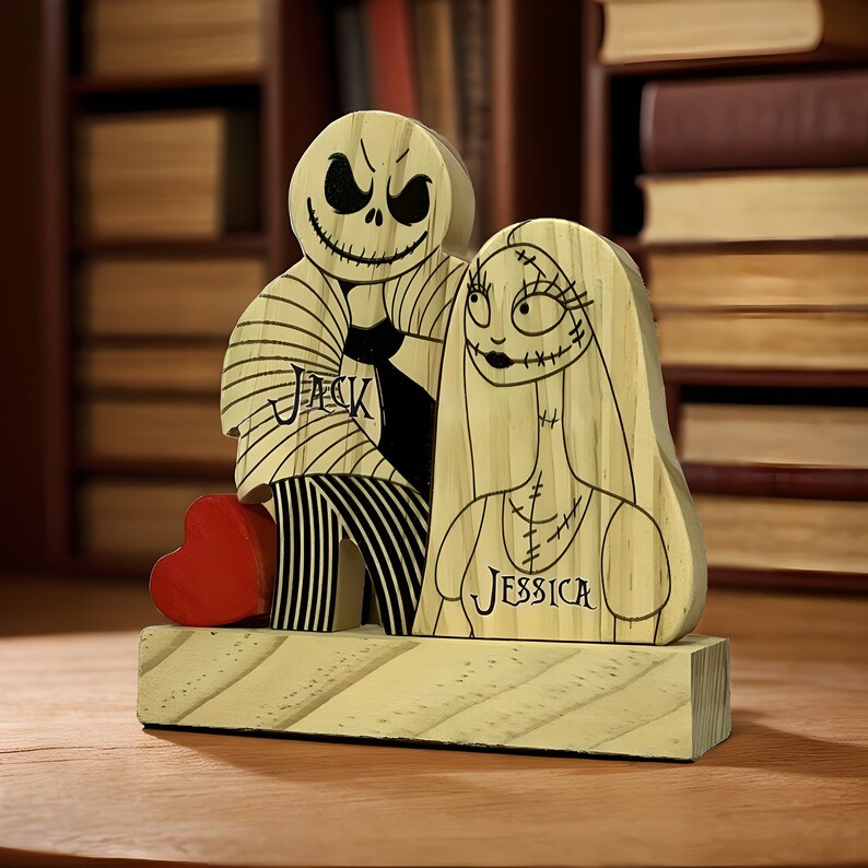 Custom Halloween Wooden Ghost Couple with Names, Indoor Ghost Bride Puzzle Decor